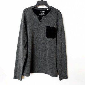 Guess Men's Henley Front Pocket Long Sleeve